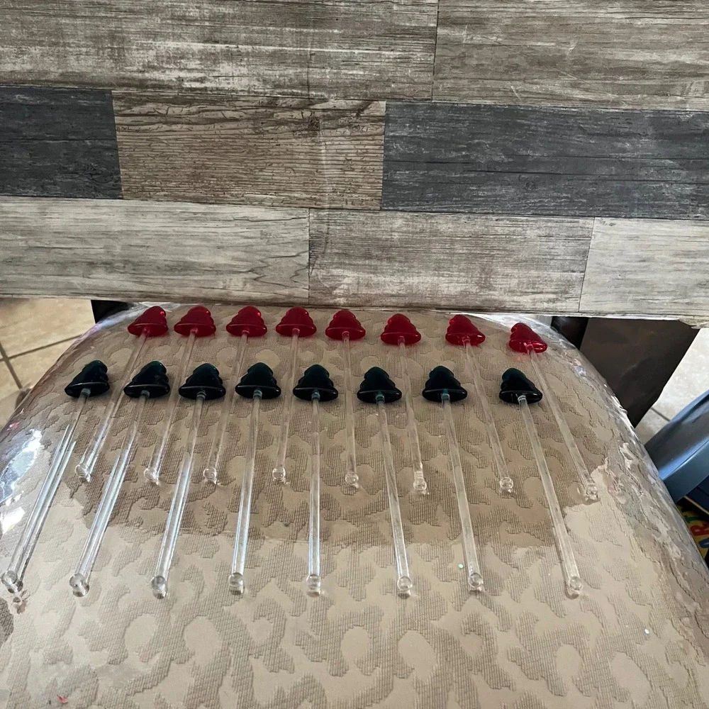 Vintage Christmas Tree acrylic Swizzle Sticks Set 16 Red Green Stirrers Taiwan